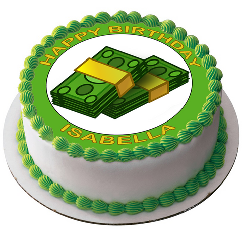 MONEY BANK NOTES 7.5" PREMIUM EDIBLE ICING CAKE TOPPER PERSONALISED TEXT D1 - KraftyDesigns