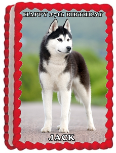 HUSKY DOG A4 PREMIUM Edible RICE WAFER Cake Topper CAN PERSONALISE SIBERIAN D1