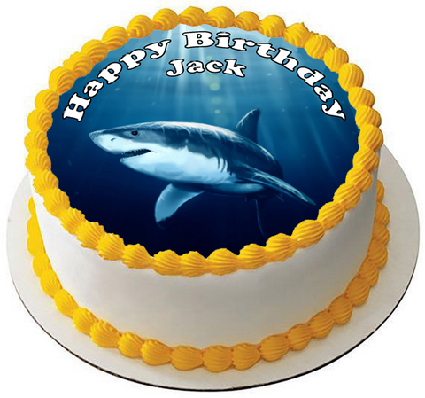 GREAT WHITE SHARK 7.5" PREMIUM Edible ICING Cake Topper CAN PERSONALISE TEXT D1