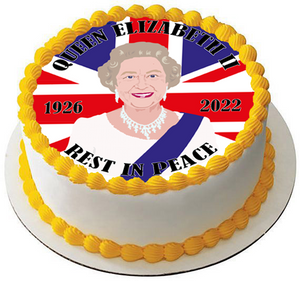 HRH QUEEN ELIZABETH II 7.5" PREMIUM Edible ICING Cake Topper REST IN PEACE D1