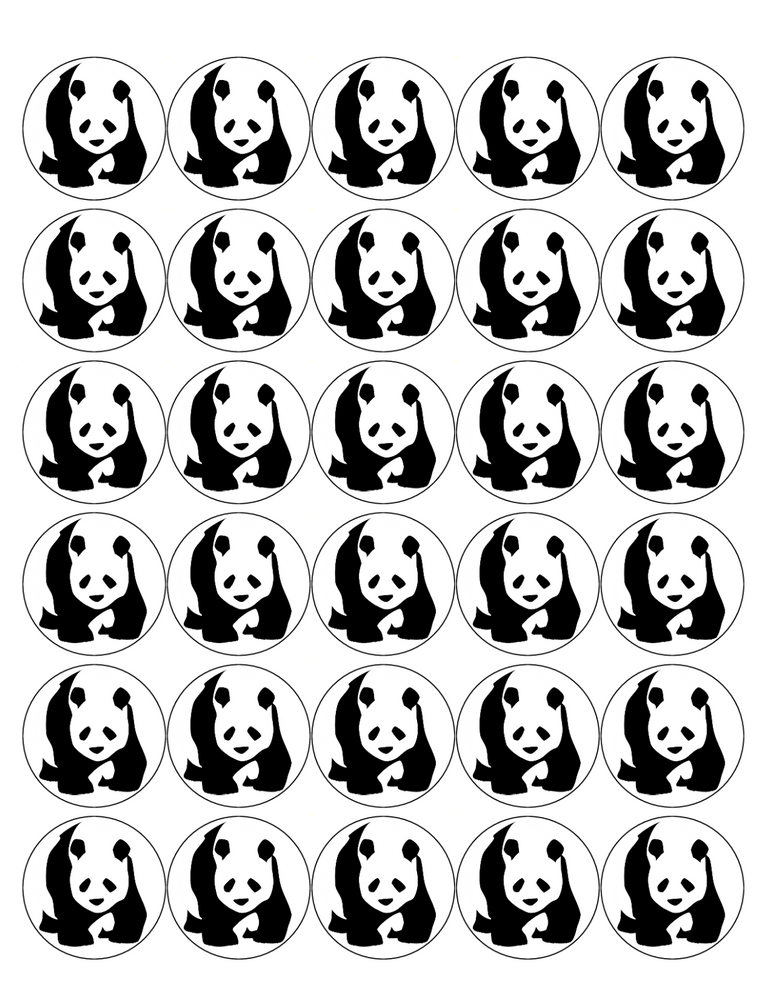 PANDA 30 x 4cm PREMIUM EDIBLE ICING ROUND CUP CAKE TOPPERS BLACK & WHITE D1