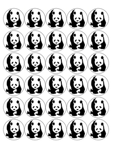 PANDA 30 x 4cm PREMIUM EDIBLE ICING ROUND CUP CAKE TOPPERS BLACK & WHITE D1