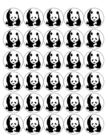 PANDA 30 x 4cm PREMIUM EDIBLE ICING ROUND CUP CAKE TOPPERS BLACK & WHITE D1