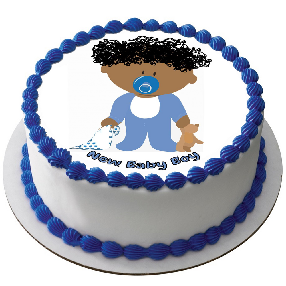 NEW BABY 7.5" ROUND ICING EDIBLE PREMIUM CAKE TOPPER 19CM DIAMETRE BLUE BOY D1