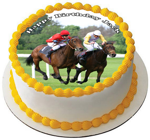 RACE HORSE RACING 7.5 PREMIUM Edible ICING Cake Topper CAN BE PERSONALISED D5