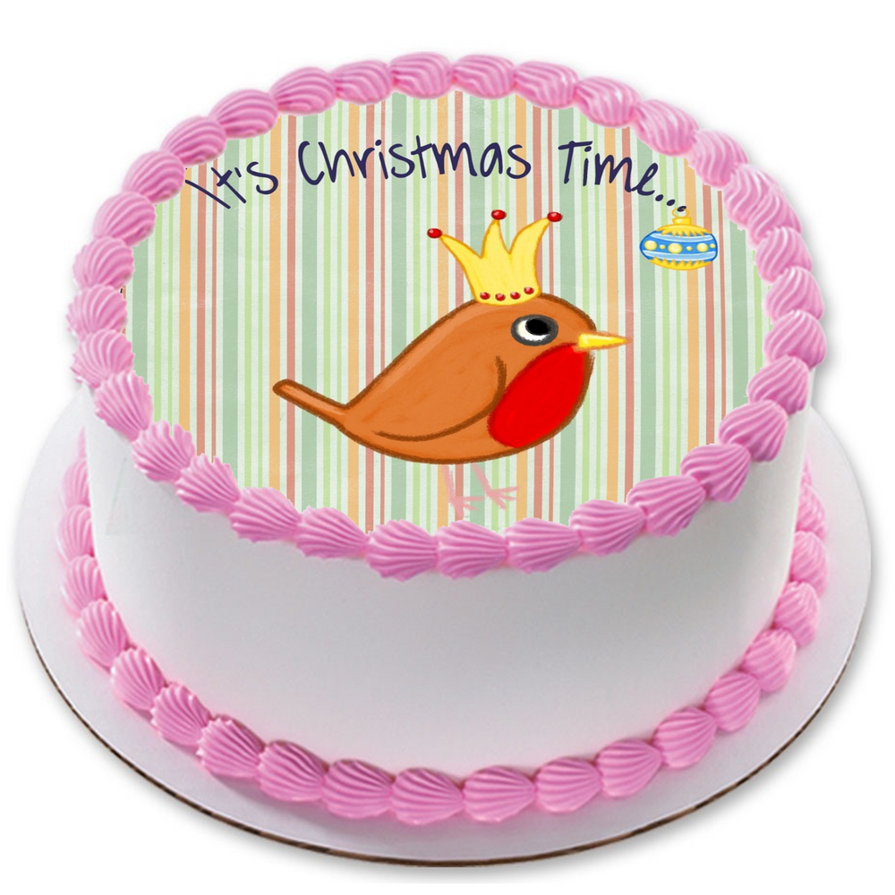 MERRY CHRISTMAS 7.5" Round PREMIUM ROBIN Edible ICING Cake Topper XMAS D42