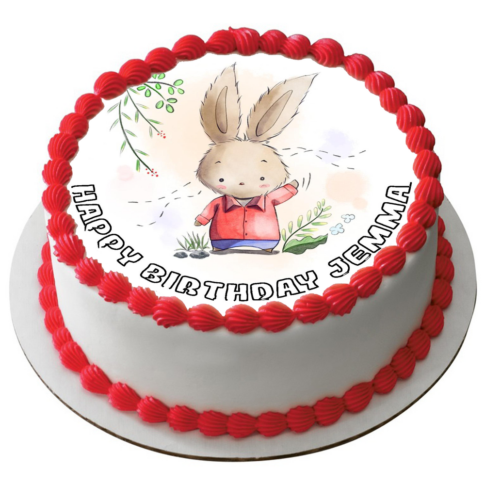 RABBIT 7.5" ROUND RICE WAFER PAPER EDIBLE PREMIUM CAKE TOPPER BUNNY CUTE D5