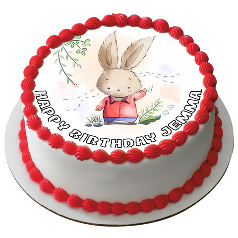 RABBIT 7.5" ROUND RICE WAFER PAPER EDIBLE PREMIUM CAKE TOPPER BUNNY CUTE D5