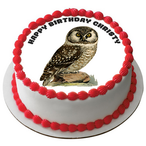 OWL 7.5" ROUND RICE WAFER PAPER EDIBLE PREMIUM CAKE TOPPER BIRD D4