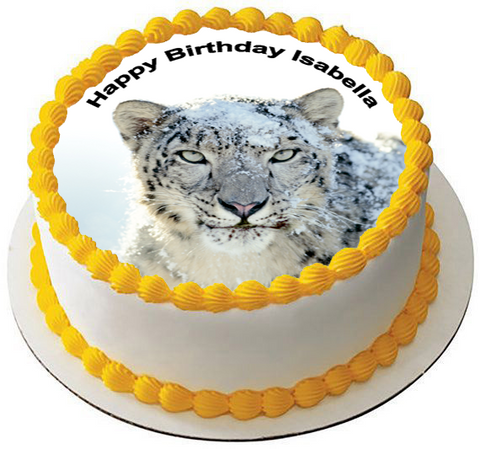 SNOW LEOPARD FACE 7.5 PREMIUM Edible ICING Cake Topper CAN BE PERSONALISED D1