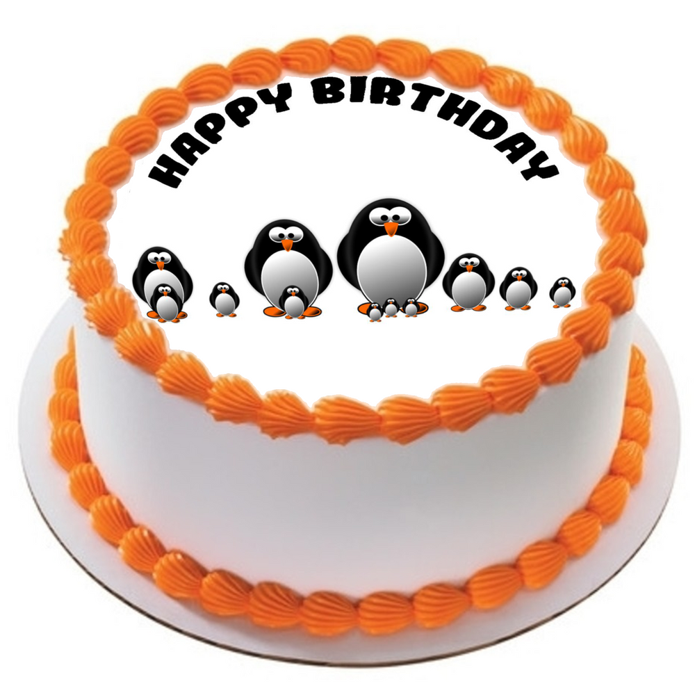 PENGUIN 7.5" ROUND RICE WAFER PAPER EDIBLE PREMIUM CAKE TOPPER D2