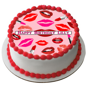 LIPS 7.5" ROUND ICING EDIBLE PREMIUM CAKE TOPPER 19CM DIAMETRE MAKEUP BEAUTY D2