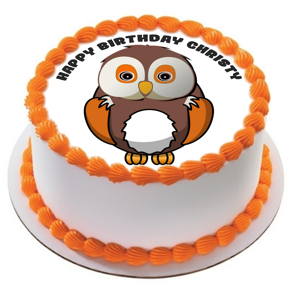 OWL 7.5" ROUND RICE WAFER PAPER EDIBLE PREMIUM CAKE TOPPER BIRD D3