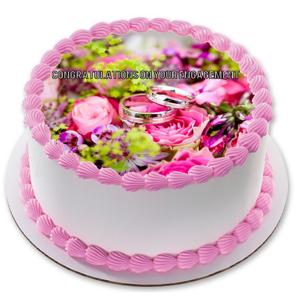 ENGAGEMENT 7.5" ROUND RICE WAFER PAPER EDIBLE PREMIUM CAKE TOPPER D2