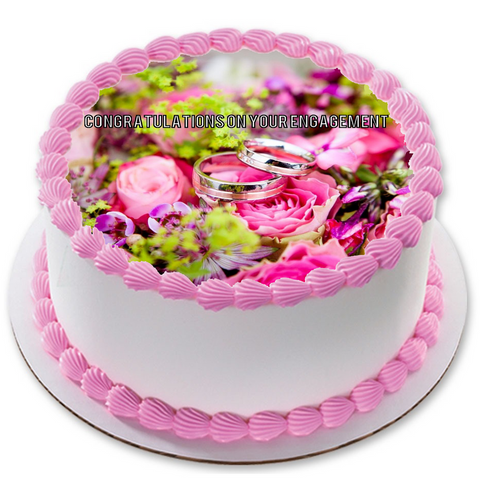 ENGAGEMENT 7.5" ROUND RICE WAFER PAPER EDIBLE PREMIUM CAKE TOPPER D2