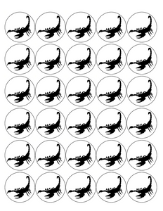 SCORPION 30 x 4cm PREMIUM EDIBLE ICING ROUND CUP CAKE TOPPERS SILHOUETTE D1