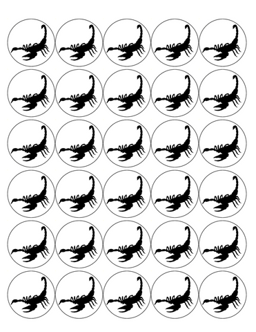 SCORPION 30 x 4cm PREMIUM EDIBLE ICING ROUND CUP CAKE TOPPERS SILHOUETTE D1