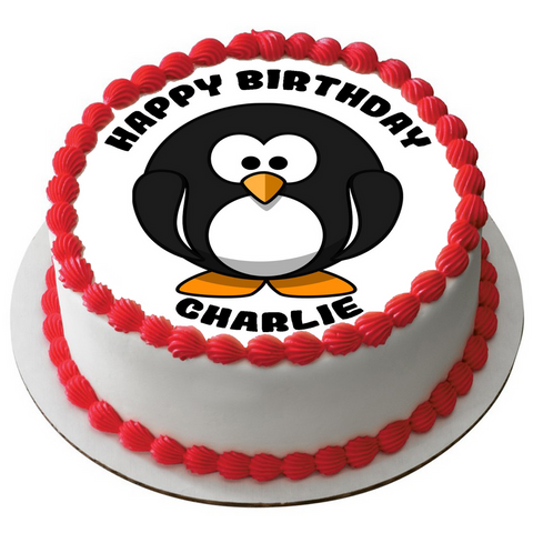 PENGUIN 7.5" ROUND ICING EDIBLE PREMIUM CAKE TOPPER 19CM DIAMETRE D3