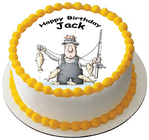 FISHING 7.5" PREMIUM Edible ICING Cake Topper FISHERMAN FATHERS DAY BIRTHDAY D2