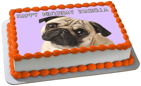 PUG DOG A4 PREMIUM Edible RICE WAFER Cake Topper CAN BE PERSONALISED D2