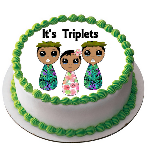 NEW BABY TRIPLETS 7.5" ROUND RICE WAFER PAPER EDIBLE PREMIUM CAKE TOPPER D13