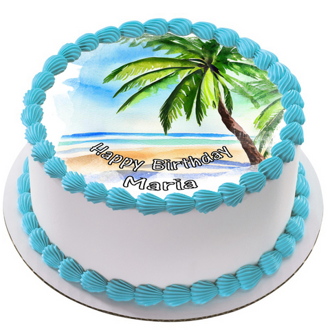 TROPICAL BEACH 7.5" ROUND RICE WAFER PAPER EDIBLE PREMIUM CAKE TOPPER D5