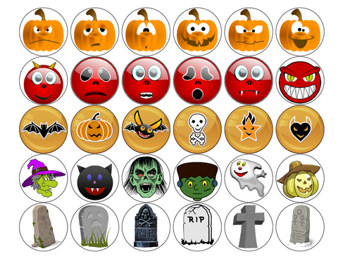 HALLOWEEN 30 x 1.5" PREMIUM PARTY MIXED RICE PAPER DECORATION CAKE TOPPERS D22