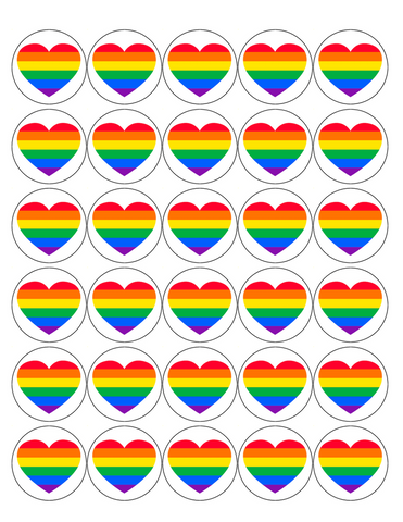 PRIDE 30 x 4cm PREMIUM EDIBLE ICING ROUND CUP CAKE TOPPERS LGBTQ D2