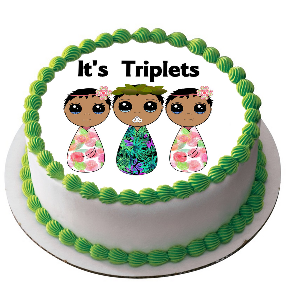 NEW BABY TRIPLETS 7.5" ROUND ICING EDIBLE PREMIUM CAKE TOPPER 19CM DIAMETRE D12