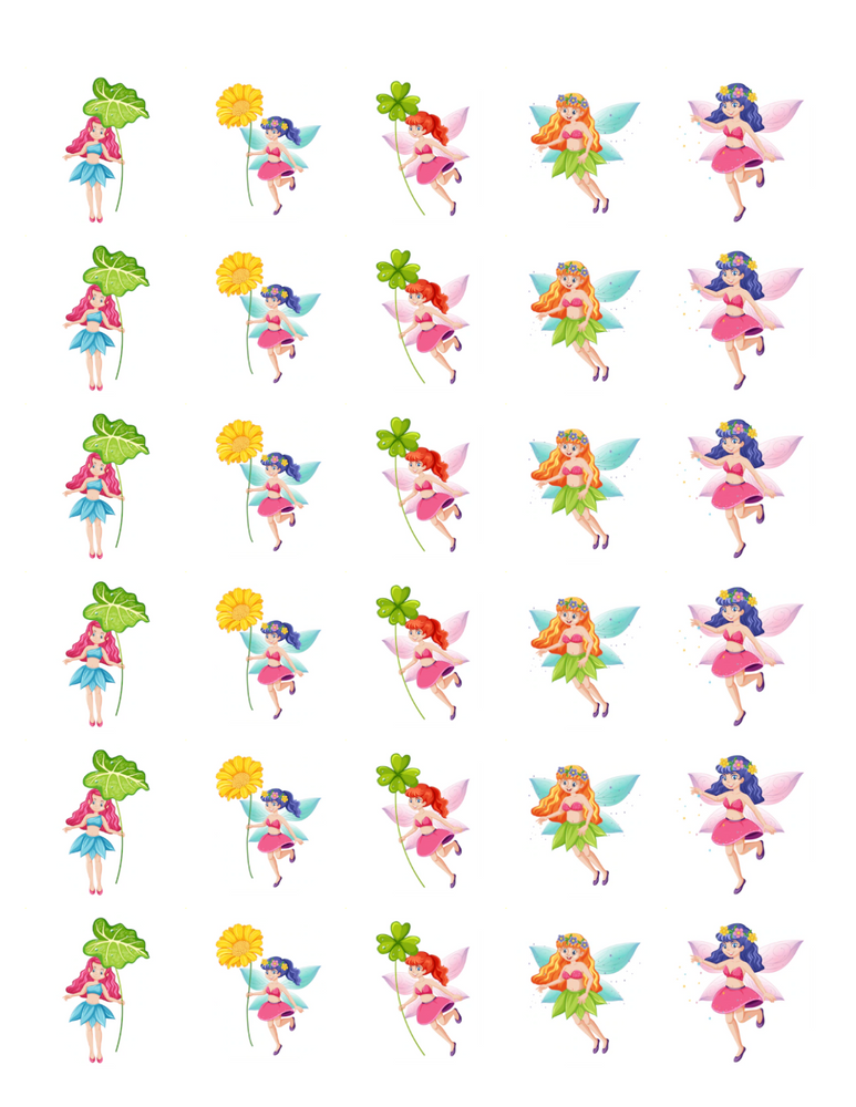 FAIRIES MIX 30 x 4cm PREMIUM EDIBLE ICING ROUND CUP CAKE TOPPERS MAGICAL D2