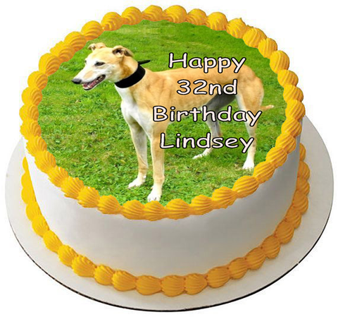 GREYHOUND DOG 7.5" PREMIUM Edible RICE WAFER Cake Topper CAN PERSONALISE TEXT D1