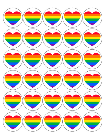 PRIDE 30 x 4cm PREMIUM EDIBLE RICE PAPER ROUND CUP CAKE TOPPERS LGBTQ D2