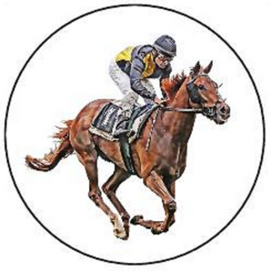 HORSE RACING 30 x 4cm PREMIUM EDIBLE ICING ROUND CUP CAKE TOPPERS D7