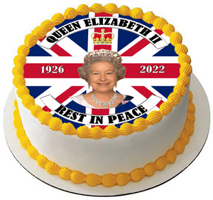 HRH QUEEN ELIZABETH II 7.5" PREMIUM Edible ICING Cake Topper REST IN PEACE D2