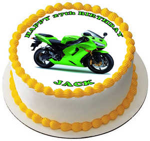 MOTORBIKE 7.5" PREMIUM Edible RICE WAFER Cake Topper CAN PERSONALISE TEXT D1