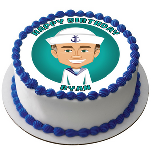 NAVY SAILOR 7.5" ROUND ICING EDIBLE PREMIUM CAKE TOPPER 19CM DIAMETRE D1