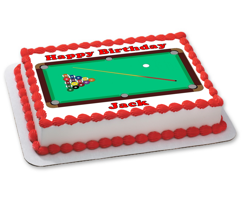 POOL TABLE PREMIUM A4 EDIBLE ICING SNOOKER CAKE TOPPER CAN PERSONALISE TEXT D1