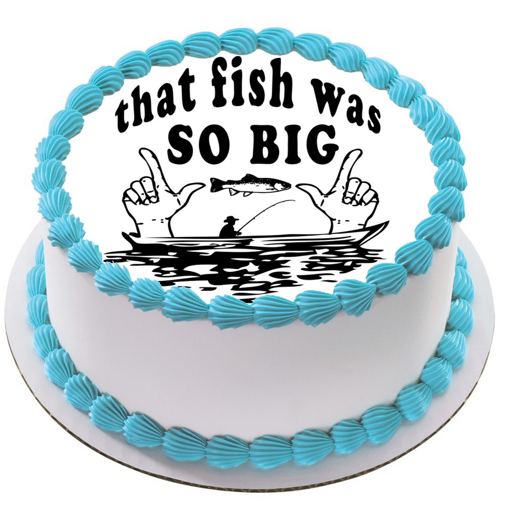 FISHING 7.5" ROUND ICING EDIBLE PREMIUM CAKE TOPPER 19CM DIAMETRE BOAT D1