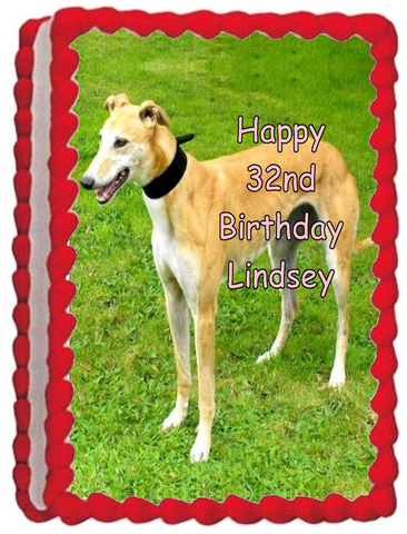 GREYHOUND DOG A4 PREMIUM Edible ICING Cake Topper CAN PERSONALISE TEXT PET D1