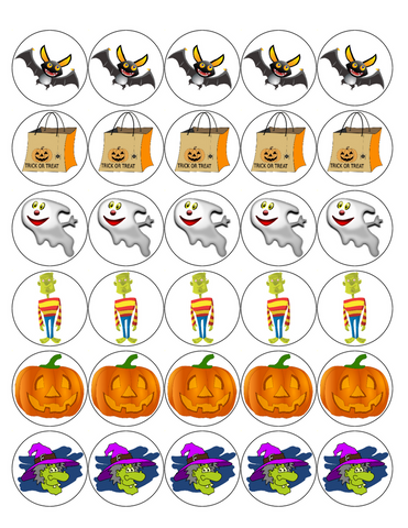 HALLOWEEN 30 x 1.5" PREMIUM MIXED RICE PAPER DECORATION CAKE TOPPERS D10