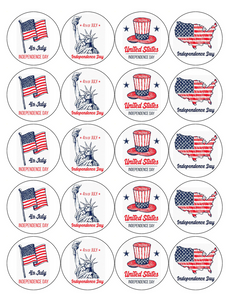 INDEPENDENCE DAY 20 x 5cm PREMIUM EDIBLE RICE PAPER ROUND CUP CAKE TOPPERS D5