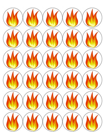 FLAME 30 x 4cm PREMIUM EDIBLE RICE PAPER ROUND CUP CAKE TOPPERS FIRE D2