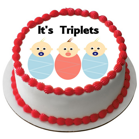NEW BABY TRIPLETS 7.5" ROUND RICE WAFER PAPER EDIBLE PREMIUM CAKE TOPPER D10