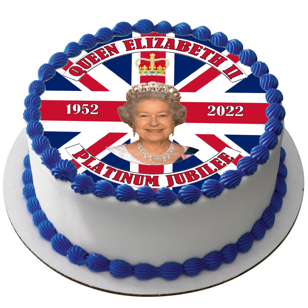 QUEEN ELIZABETH II 70th JUBILEE 7.5" ROUND ICING CAKE TOPPER D1 2nd ROYAL QE2