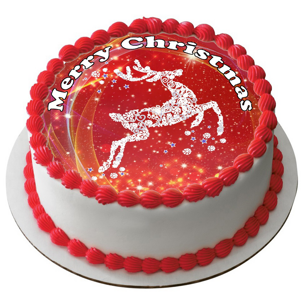 MERRY CHRISTMAS 7.5" Round REINDEER PREMIUM Edible ICING Cake Topper XMAS D36