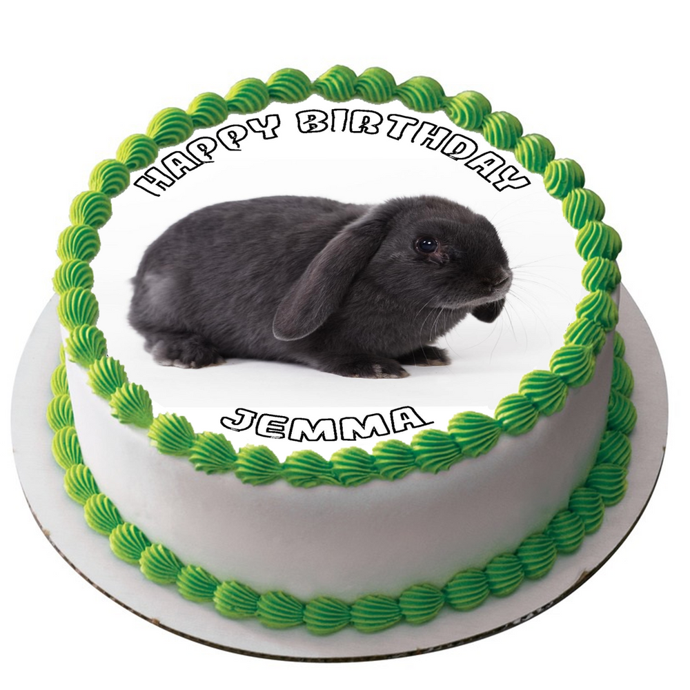 RABBIT 7.5" ROUND ICING EDIBLE PREMIUM CAKE TOPPER 19CM DIAMETRE BUNNY GREY D2