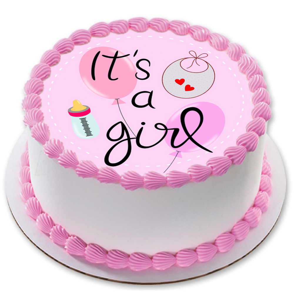 NEW BABY 7.5" ROUND RICE WAFER PAPER EDIBLE PREMIUM CAKE TOPPER PINK GIRL D7