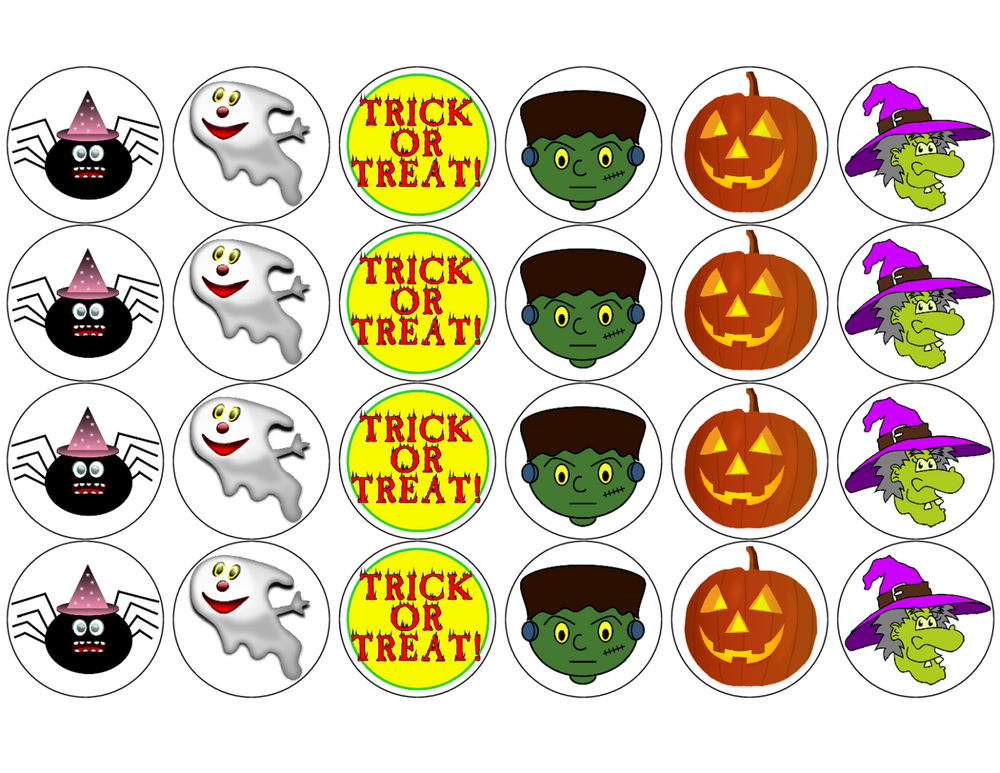 HALLOWEEN 24 x 4cm PREMIUM PARTY MIX RICE PAPER DECORATION CAKE TOPPERS D16