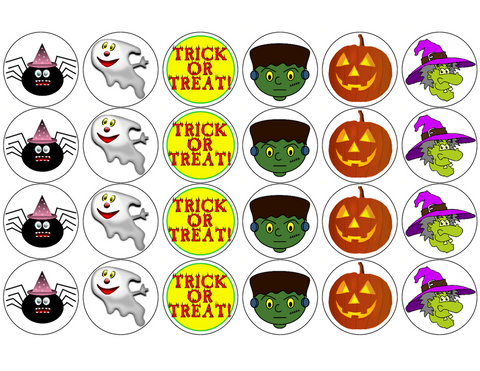 HALLOWEEN 24 x 4cm PREMIUM PARTY MIX RICE PAPER DECORATION CAKE TOPPERS D16