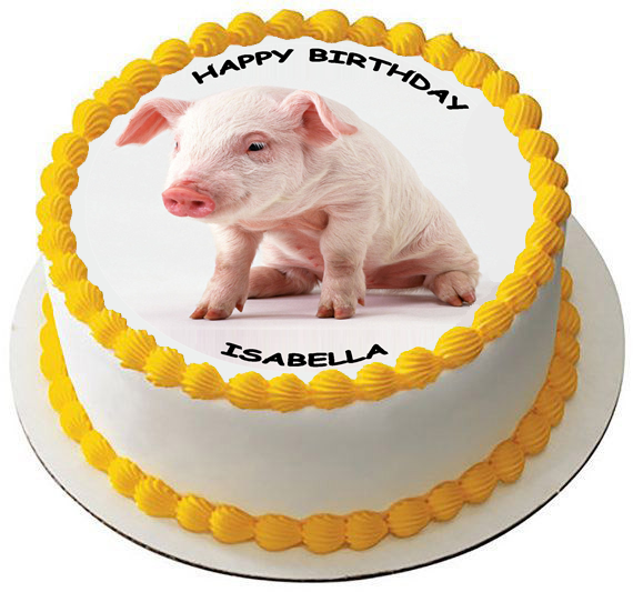 PIG CUTE PIGLET 7.5 PREMIUM Edible RICE CARD Cake Topper CAN BE PERSONALISED D1